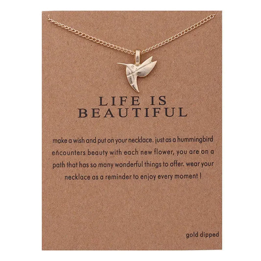 Message Card Lucky Horseshoe Gold Color Necklace Bow Bird Choker Necklace Jewelry for Women Ladies Girls Mother Gift