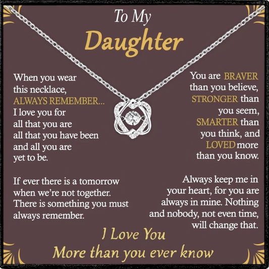 To My Daughter Double Heart Knot Necklace, Birthday Gift for Daughter, Daily Wear and Matching Clothes, with Card and Gift Box